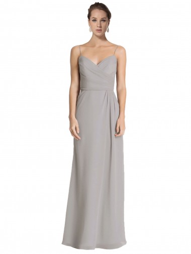 Achetez Argent Fourreau Bretelles spaghetti Mousseline Longue Robes demoiselle d'honneur