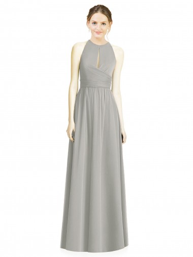 Achetez Argent Trapèze Licou Mousseline Longue Robes demoiselle d'honneur