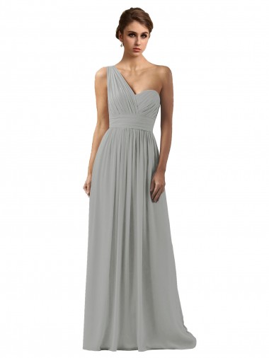 Achetez Argent Trapèze Mousseline Longue Robes demoiselle d'honneur