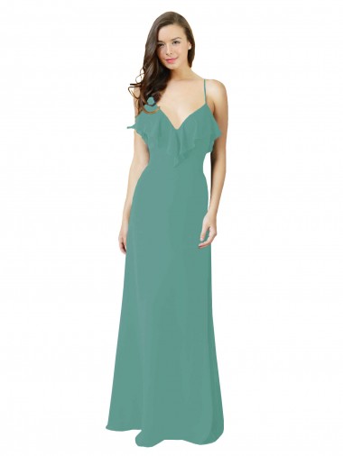 Achetez Argent islandais Trapèze Bretelles spaghetti Col V Mousseline Longue Robes demoiselle d'honneur