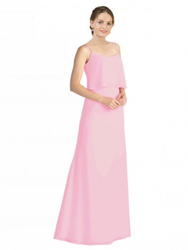 Achetez Barely Rose Trapèze Bretelles spaghetti Mousseline Longue Robes demoiselle d'honneur