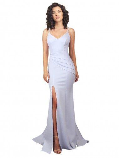 Achetez Blanc Sirène Bretelles spaghetti Col Haut Crêpe Stretch Simple Plage Robes de mariée