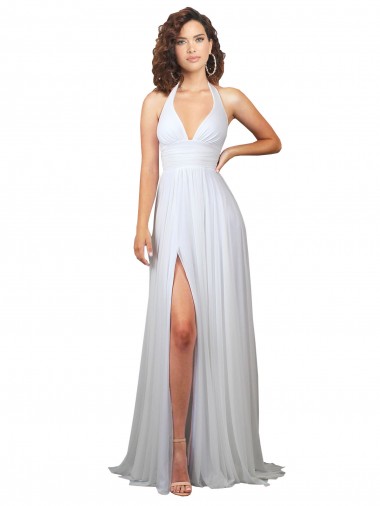 Achetez Blanc Trapèze Col V Balayage train Mousseline Simple Plage Robes de mariée