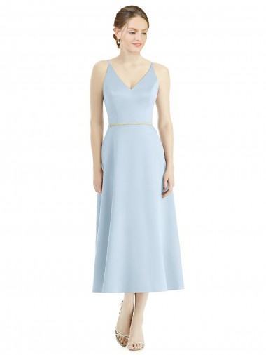 Achetez Bleu ciel clair Trapèze Col V Satiné Longue Robes demoiselle d'honneur