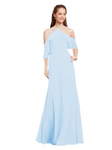 Achetez Bleu ciel clair Trapèze Licou Mousseline Longue Robes demoiselle d'honneur
