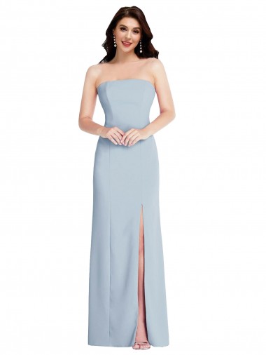 Achetez Bleu ciel clair Trapèze Sans bretelle Crêpe Stretch Longue Formelles Robes demoiselle d'honneur / Robes de soirée / Robes de bal