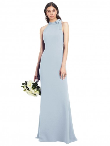 Achetez Bleu ciel clair Trompette Col Bateau Col Haut Licou Crêpe Stretch Longue Robes demoiselle d'honneur / Robes de bal