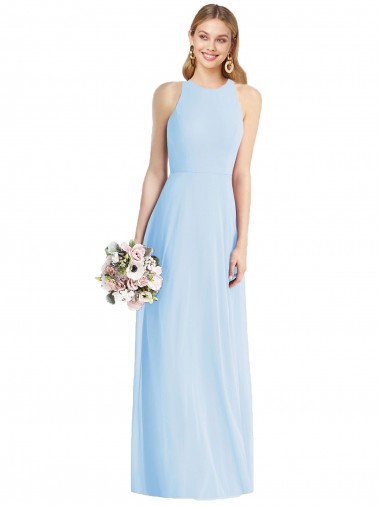 Achetez Bleu ciel clair Trompette Licou Mousseline Longue Robes demoiselle d'honneur