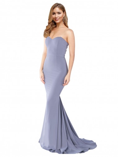 Achetez Bleu fumée Sirène Sans bretelle Crêpe Stretch Longue Formelles Robes demoiselle d'honneur / Robes de soirée / Robes de bal
