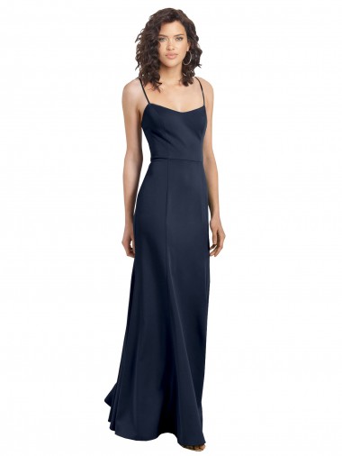 Achetez Bleu marine foncé Fourreau Col Haut Bretelles spaghetti Crêpe Stretch Longue Formelles Robes demoiselle d'honneur / Robes de soirée / Robes de bal