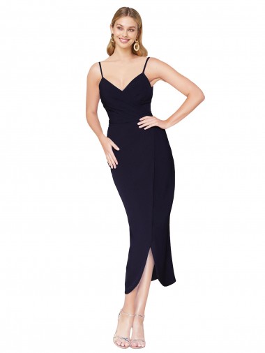 Achetez Bleu marine foncé Sirène Bretelles spaghetti Crêpe Stretch Courte Asymétrique Robes demoiselle d'honneur / Robes de soirée / Robes de cocktail