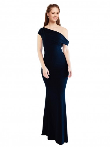 Achetez Bleu marine foncé Sirène Crêpe Stretch Longue Formelles Robes demoiselle d'honneur / Robes de soirée / Robes de bal