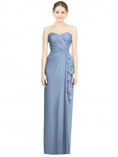 Achetez Bleu poussiéreux Fourreau Sans bretelle Mousseline Longue Robes demoiselle d'honneur