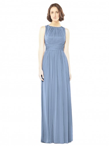 Achetez Bleu poussiéreux Trapèze Bateau Mousseline Longue Robes demoiselle d'honneur