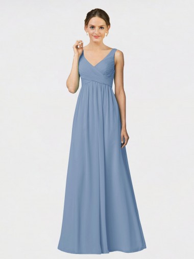 Achetez Bleu poussiéreux Trapèze Bretelles spaghetti Mousseline Longue Robes demoiselle d'honneur