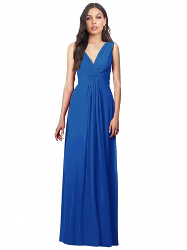 Achetez Bleu roi Trapèze Col V Mousseline Longue Robes demoiselle d'honneur