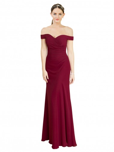 Achetez Bordeaux Sirène Épaule Dénudée Mousseline Longue Robes demoiselle d'honneur / Robes de bal