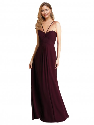 Achetez Bordeaux foncé Trapèze Bretelles spaghetti Mousseline Longue Robes demoiselle d'honneur