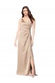 Achetez Champagne Rose Trapèze Bretelles spaghetti Col V Satiné Soyeux Longue Formelles Robes demoiselle d'honneur / Robes de soirée / Robes de bal