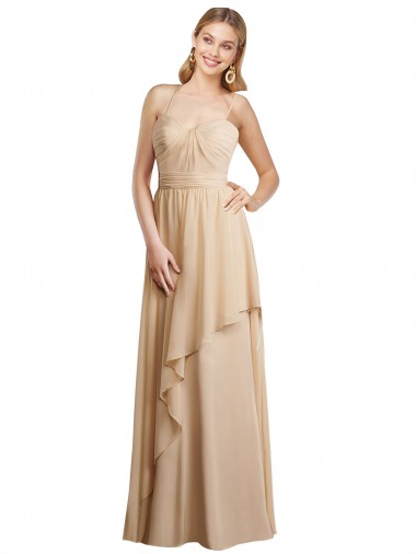 Achetez Champagne Trapèze Bretelles spaghetti Mousseline Longue Robes demoiselle d'honneur