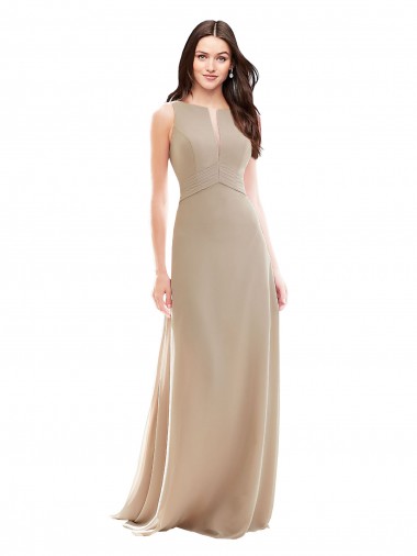 Achetez Champagne Trapèze Col Haut Mousseline Longue Robes demoiselle d'honneur