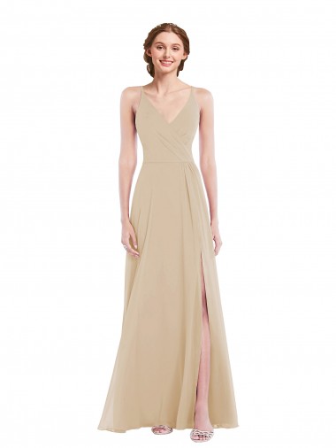 Achetez Champagne Trapèze Col V Mousseline Longue Robes demoiselle d'honneur