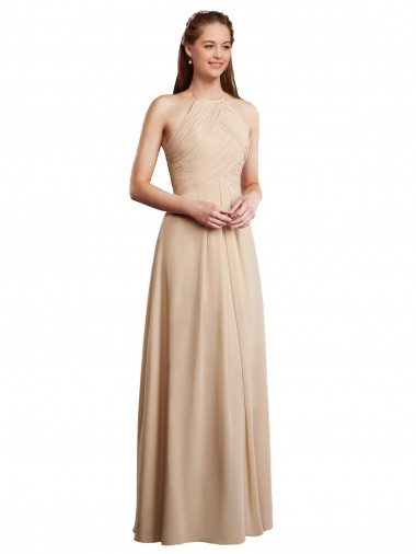 Achetez Champagne Trapèze Licou Mousseline Longue Robes demoiselle d'honneur