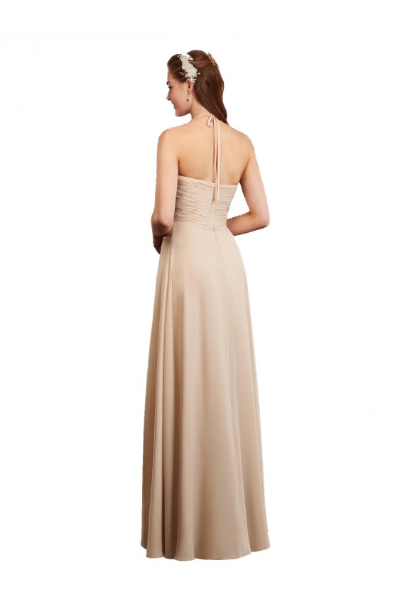 Achetez Champagne Trapèze Licou Mousseline Longue Robes demoiselle d'honneur