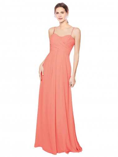 Achetez Corail Trapèze Bretelles spaghetti Mousseline Longue Robes demoiselle d'honneur