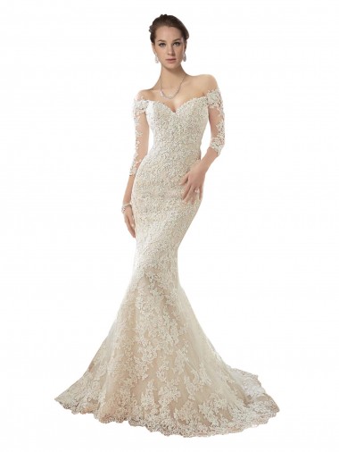 Achetez Ivoire & Champagne Sirène Épaule Dénudée Tulle Dentelle Robes de mariée