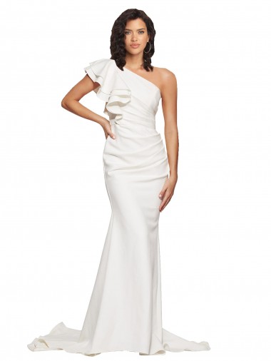 Achetez Ivoire Fourreau Balayage train Crêpe Stretch Longue Robes demoiselle d'honneur / Robes de bal