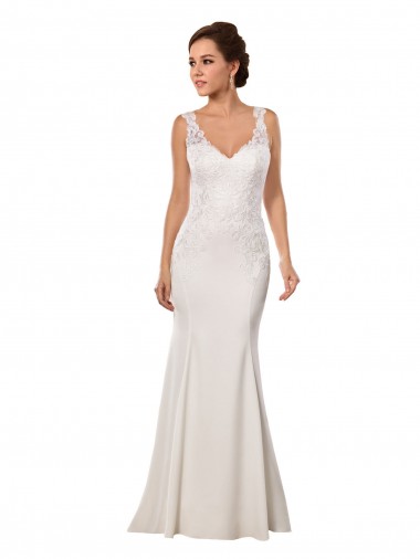 Achetez Ivoire Sirène Col V Dentelle Crêpe Stretch Robes de mariée