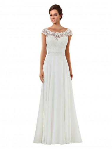 Achetez Ivoire Trapèze Bateau Mousseline Classique Robes de mariée