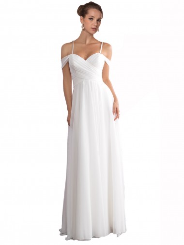 Achetez Ivoire Trapèze Épaule Dénudée Balayage train Mousseline Plage Robes de mariée