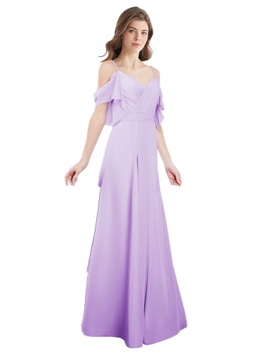 Achetez Lilas Trapèze Épaule Dénudée Bretelles spaghetti Mousseline Longue Robes demoiselle d'honneur