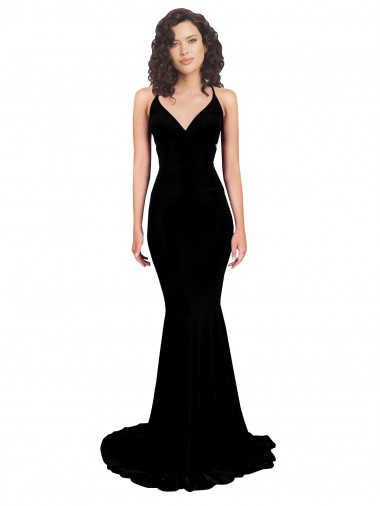 Achetez Noir Sirène Col V Spandex Longue Formelles Robes demoiselle d'honneur / Robes de soirée / Robes de bal