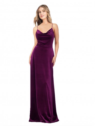 Achetez Pourpre Trapèze Scoop Col V Velours Stretch Longue Formelles Robes demoiselle d'honneur / Robes de soirée / Robes de bal