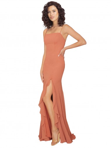 Achetez Trapèze Col Carré Mousseline Longue Robes demoiselle d'honneur